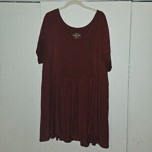 Torrid Super Soft Knits Maroon Tunic Top with Ribbed Chest (3X)